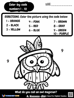 Thanksgiving Owl Color by Code Worksheet