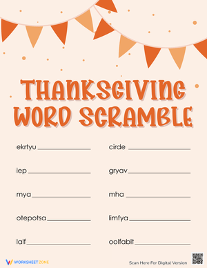 Printable Thanksgiving Word Scramble Challenge