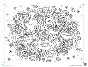 Thanksgiving Leaves Turkey Pie Coloring