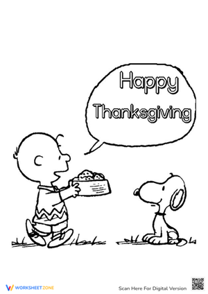Snoopy Thanksgiving Feast Coloring Page