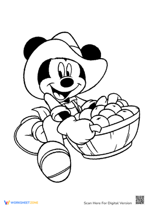 Mickey Harvesting Apples Thanksgiving Coloring Page