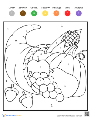 Thanksgiving Color by Number 3 Worksheet