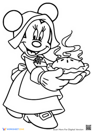 Minnie Mouse Holding a Pumpkin Pie Coloring Page