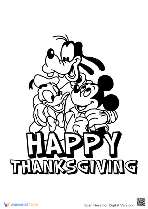 Mickey, Donald, and Goofy Thanksgiving Coloring Page