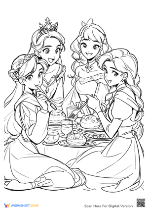 Disney Princesses Thanksgiving Party Coloring Page