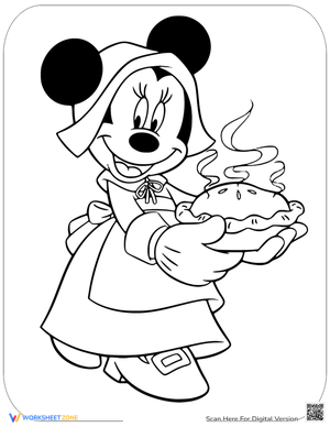 Minnie Mouse Carrying Thanksgiving Pie Coloring Page