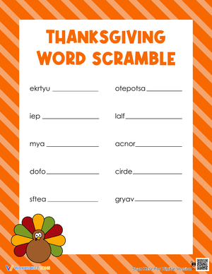 Thanksgiving Word Scramble Worksheet Fun