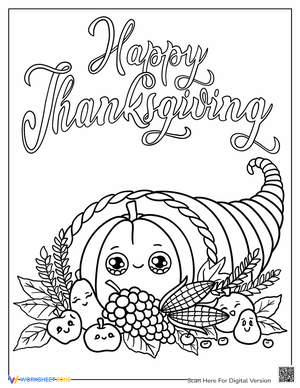 Kawaii Pumpkins and Apples Coloring Page
