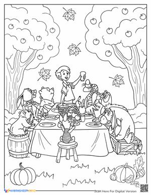 Pooh and Friends Thanksgiving Coloring Page