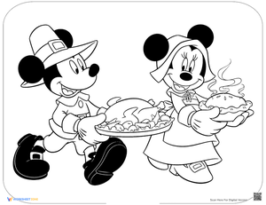 Mickey and Minnie Thanksgiving Coloring Page
