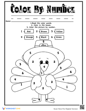 Thanksgiving Color by Number: Pilgrim Turkey