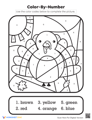Simple Thanksgiving Color by Number Worksheet