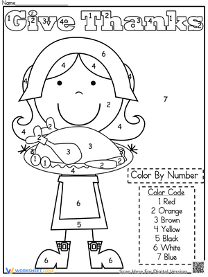 Pilgrim Girl Thanksgiving Color by Number