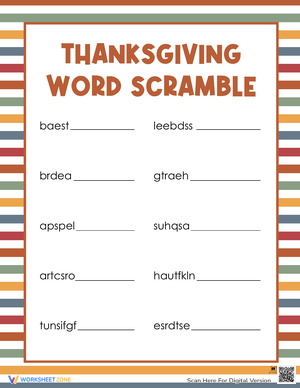 Printable Thanksgiving Word Scramble Game