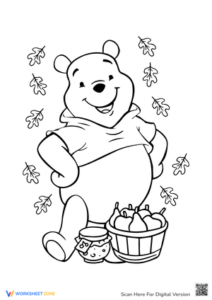 Winnie the Pooh with Fruits Coloring Page