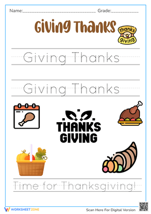 Grade K-1 Thanksgiving Writing — Printable No-Prep Worksheet