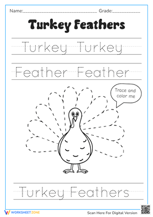 Trace and Color the Turkey Feathers Worksheet