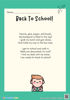 Back to School Poem Worksheet - K-2 Reading & Rhyme Fun!