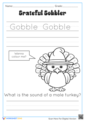 Thanksgiving Turkey Trace & Color - 'Gobble Gobble' Handwriting Fun