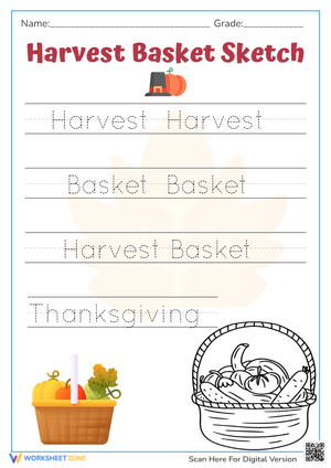 Harvest Basket Sketch for Tracing Practice 