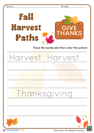 Fall Harvest Paths: Handwriting Practice for Kids 
