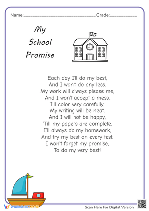 My School Promise - Back to School Pledge Worksheet for K-2