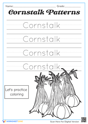 Printable Trace and Color Cornstalk Patterns Worksheet