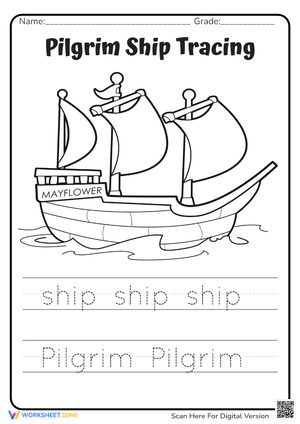 Pilgrim Ship Tracing: Fun Handwriting Practice 