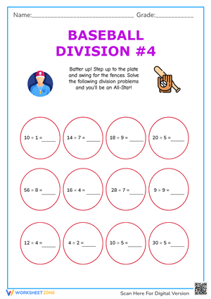Baseball Division Practice - Math Worksheet for Kids - #4