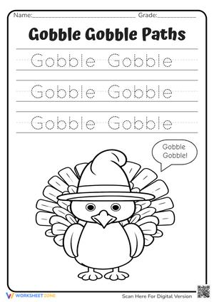 Gobble Gobble Paths Tracing for Kindergarten 