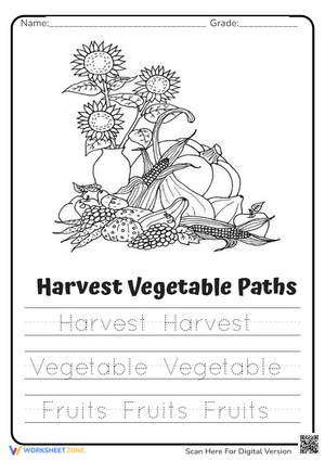 Printable Harvest Handwriting Worksheet | Grade K-1