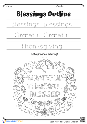 Printable Thanksgiving Handwriting Worksheet | Grade K-1