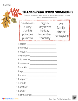 Festive Thanksgiving Word Scramble