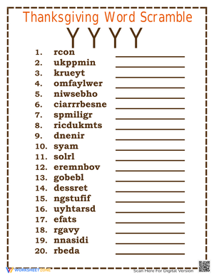Thanksgiving Word Scramble Fun
