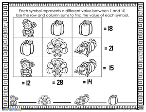 Solve Thanksgiving Math Puzzles Worksheet