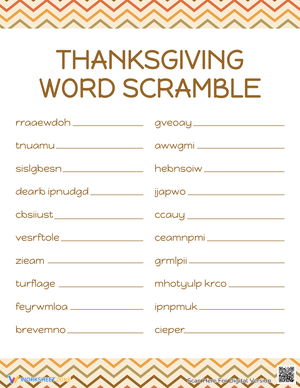 Solve the Thanksgiving Word Scramble Puzzle
