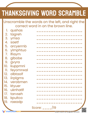 Thanksgiving Word Scramble EASEL Version
