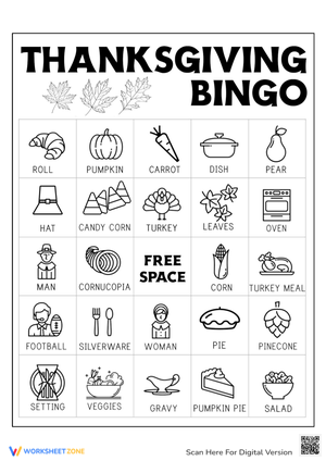 Interactive Thanksgiving Bingo Card Game