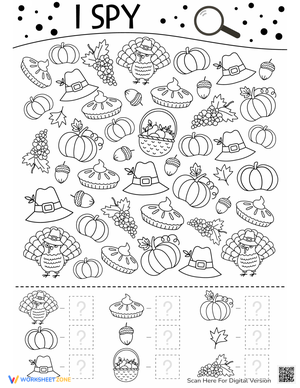 Thanksgiving I Spy Game Worksheet