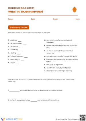 Essential Thanksgiving Vocab & Grammar Worksheet (Grade 7-8)