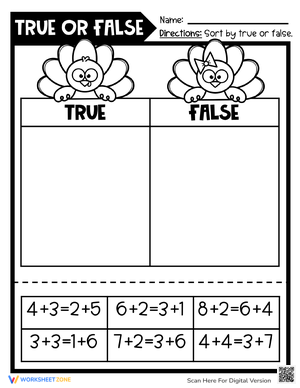 Thanksgiving Math True or False 4
