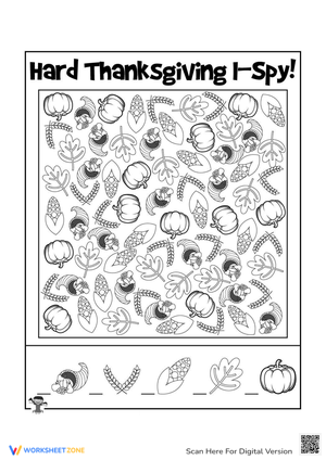 Hard Thanksgiving I Spy Game Worksheet