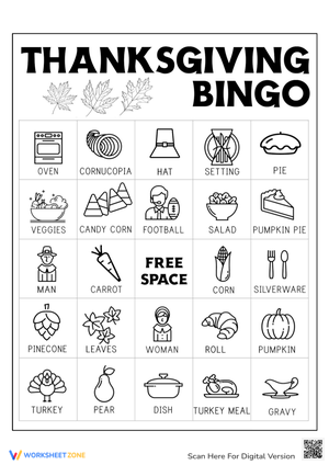 Printable Thanksgiving Bingo Card for Holiday Game