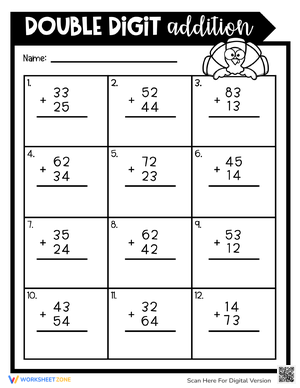 Thanksgiving Double Digit Addition Worksheet