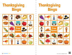 Enjoy Thanksgiving Bingo Game Worksheet