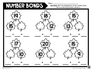 Thanksgiving Math with Number Bond Worksheet