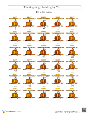 Practice Skip Counting by 2s with Thanksgiving Theme