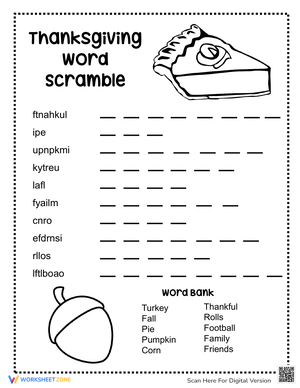 Unscramble Words with Thanksgiving Word Scramble