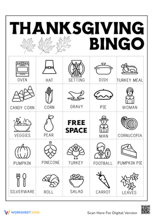 Printable Thanksgiving Bingo Card for Holiday Fun