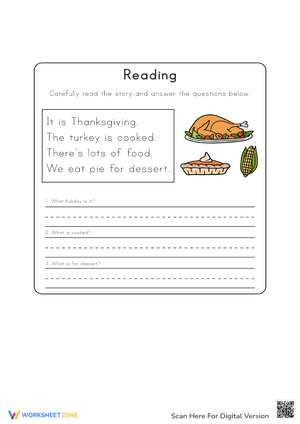 Improve Skills with Thanksgiving Reading Worksheet